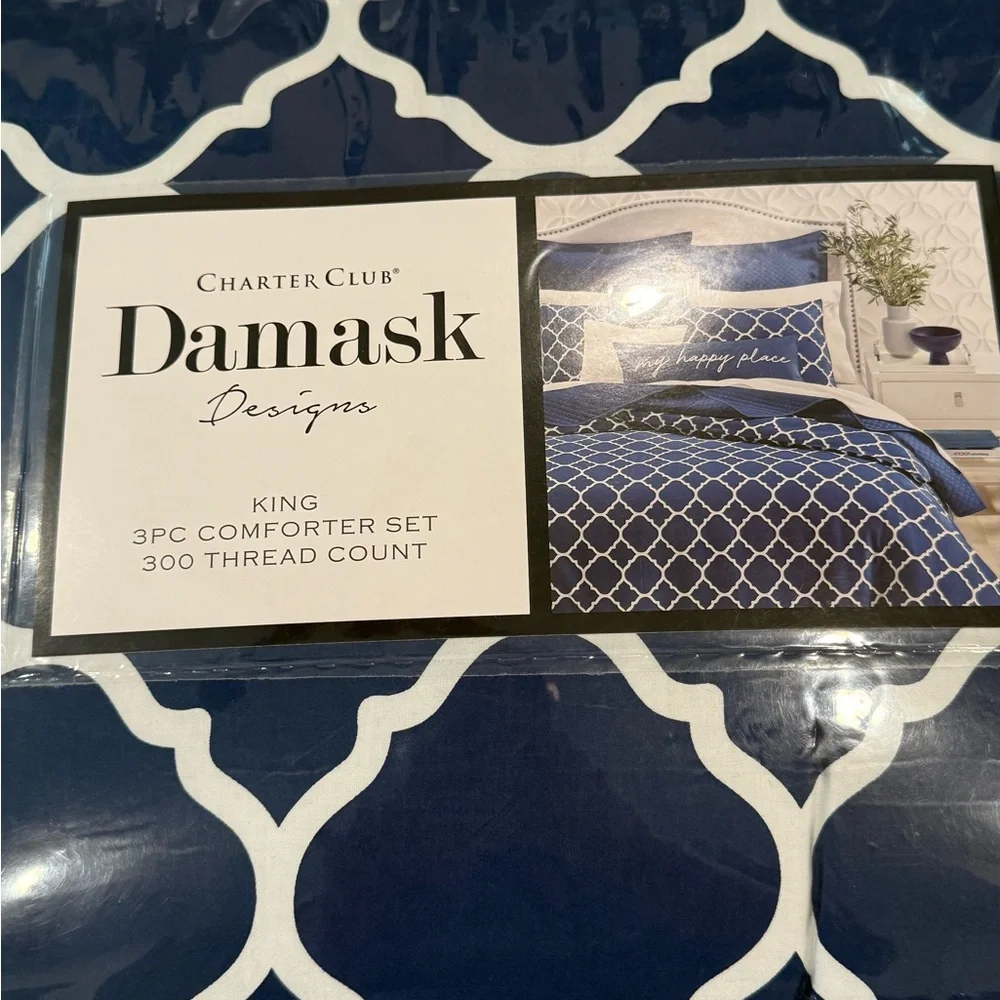Geometric Navy/White 3-Pc. Comforter Set, King, Exclusively at Macy's MSRP $235